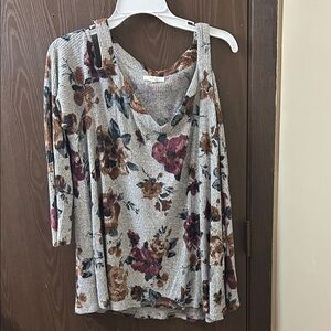 Floral Cold-Shoulder Ribbed Knit Top